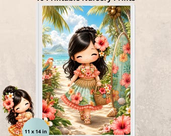 Aloha Kawaii Kunstdrucke Art Set, Tropische Hawaiianische Puppen (Digitaler Download)