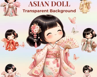 Kawaii japanische Puppe PNG Clipart, Sakura Mädchen Kimono Illustrationen, Pastell Geburtstag Kindergarten Sublimation
