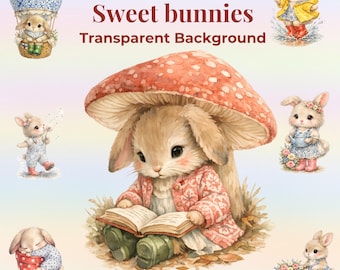 Hasen Clipart Bundle, 35 Baby Hasen, Kinderzimmer, Babyparty, Clipart (Instant Download)