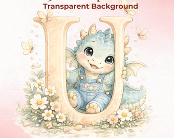 Baby Drache Alphabet Clipart - Aquarell Buchstaben, Zahlen (Instant Download)
