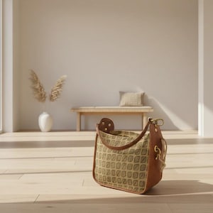 Borsa Larga Donna Stile Bohémien Azteco – Tracolla Regolabile – Tela E Pelle Vegana – 26x20x10 Cm