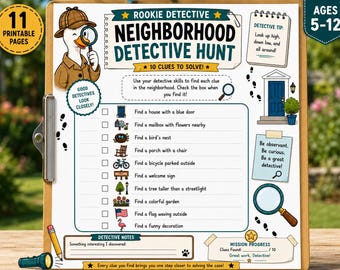 Caça ao Tesouro de Detetive da Vizinhança para Imprimir, Atividade Infantil ao Ar Livre, Pacote de Aventuras de Detetive, Jogo para Educação Domiciliar, Caça na Natureza (PDF)