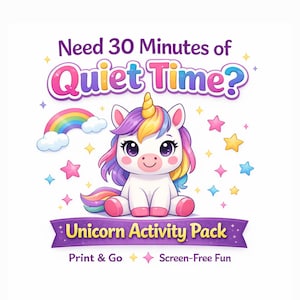 30 Minute Quiet Time Activity Pack for Kids | Unicorn Printable | Screen Free Activities Ages 4-8 | Calm Down Kit for Home or Classroom