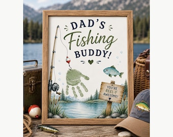 Amigo de Pesca do Papai, Artesanato com Impressão de Mão para Imprimir, Presente de Aniversário Personalizado dos Filhos, Lembrança de Pesca para o Papai, Download de Arte com Impressão de Mão para Fazer Você Mesmo