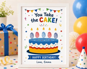 Birthday Fingerprint Card Printable, Happy Birthday Handprint Art, Kids DIY Birthday Card, Toddler Preschool Keepsake Gift