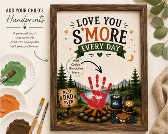 Kit para imprimir com impressão de mãozinhas, presente de acampamento para o papai, download instantâneo, presente de última hora para o papai, arte faça você mesmo com impressão de mãozinhas, presente de aniversário