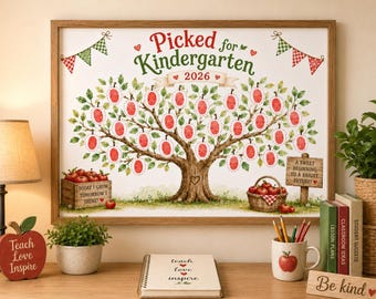 Picked for Kindergarten 2026 Fingerprint Craft, Our Class Tree Printable, Apple Tree Activity, First Day of School Keepsake