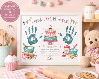 Kit para imprimir com impressão da mãozinha do bebê, atividade para pré-escola e crianças pequenas, lembrança da cantiga infantil "Pat-a-Cake", presente para a vovó, download instantâneo, recordação do bebê