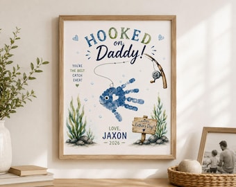 Kit para imprimir artesanato personalizado com a impressão da mão do seu pai para o Dia dos Pais, presente personalizado "Papai Apaixonado", lembrança de pesca com a impressão da mão do seu pai em PDF, presente personalizado "faça você mesmo"