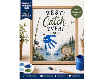 Arte com Impressão de Mãos para Imprimir, Presente de Pesca para o Papai dos Filhos, Faça Você Mesmo, Download Instantâneo, A Melhor Pescaria de Todas, Presente de Aniversário para o Vovô