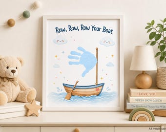 Artesanato com Impressão de Mãos: Reme, Reme o Barco, Rima Infantil para Imprimir, Artesanato de Barco para Pré-Escola, Lembrancinha para Creche, Arte com Impressão de Mãos para Crianças