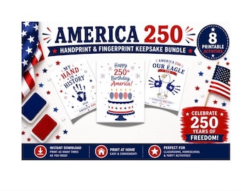 Kit de Artesanato com Impressões Digitais e de Mãos para os 250 Anos dos EUA, Atividade Comemorativa do 250º Aniversário dos EUA, Lembrança do 4 de Julho, Imprimível Patriótico, Artesanato de Aniversário