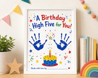 Birthday Handprint Craft Printable, High Five Keepsake Gift for Dad Grandpa Mom Teacher, Digital Download