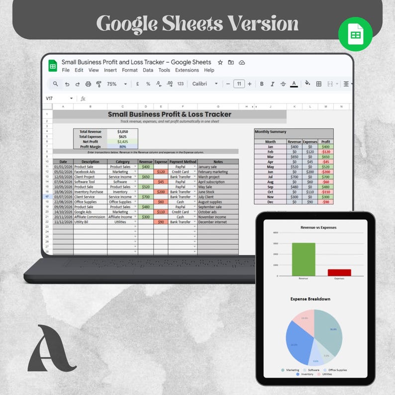 Profit and Loss Tracker Spreadsheet | Easy Bookkeeping Income & Expense ...