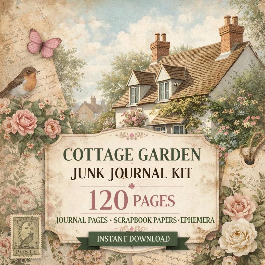 Cottage Garden Junk Journal Kit, Vintage Floral Ephemera, Shabby Chic ...