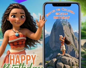 Vídeo de invitación de cumpleaños de Moana / Invitación a fiesta de princesa isleña / Invitación animada con temática del océano hawaiano