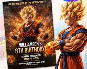 Anime Warrior Birthday Invitation | Super Saiyan Party Card | Editable 5x7 Digital Download