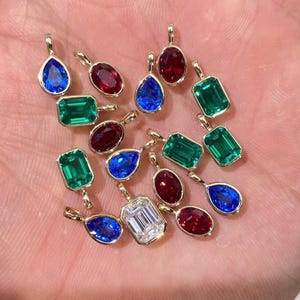 Emerald Cut Gemstone Pendant, Bezel Set Birthstone Charm, Gold Ruby Emerald Sapphire Pendant, Minimalist Necklace Charm, Layering Pendant