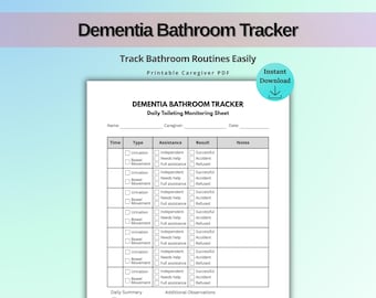 Dementia Bathroom Tracker Printable, Toileting Log for Caregivers, Elderly Incontinence Tracker, Dementia Care Monitoring Sheet PDF