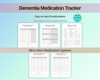 Dementia Medication Tracker Printable, Medication Log, Chart & Daily Care Planner for Alzheimer Care PDF