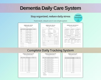 Dementia Daily Care Tracker System, Caregiver Daily Log Bundle, Meal Hydration Sleep Tracker Printable PDF