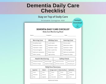 Dementia Daily Care Checklist, Caregiver Checklist Printable, Alzheimer Care Routine, Elderly Care Planner, Dementia Care Log