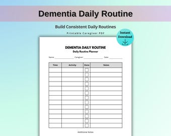 Dementia Daily Routine Printable, Alzheimer Daily Schedule, Caregiver Routine Planner, Dementia Care Planner, Elderly Care PDF