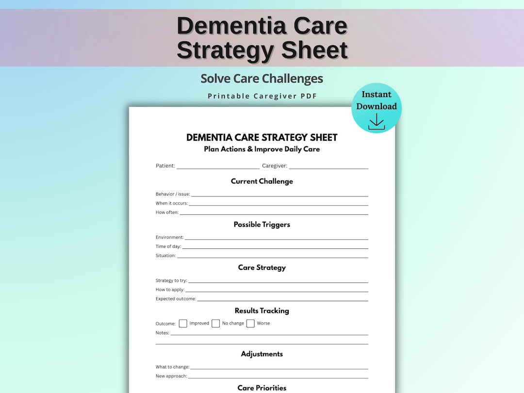 Dementia Care Strategy Sheet Printable, Caregiver Planner PDF, Behavior ...