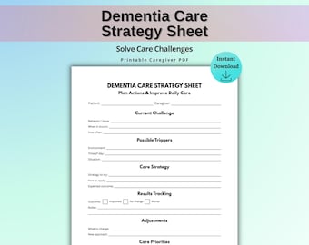 Dementia Care Strategy Sheet Printable, Caregiver Planner PDF, Behavior Management Tool, Dementia Care Plan Template, Elderly Care Guide