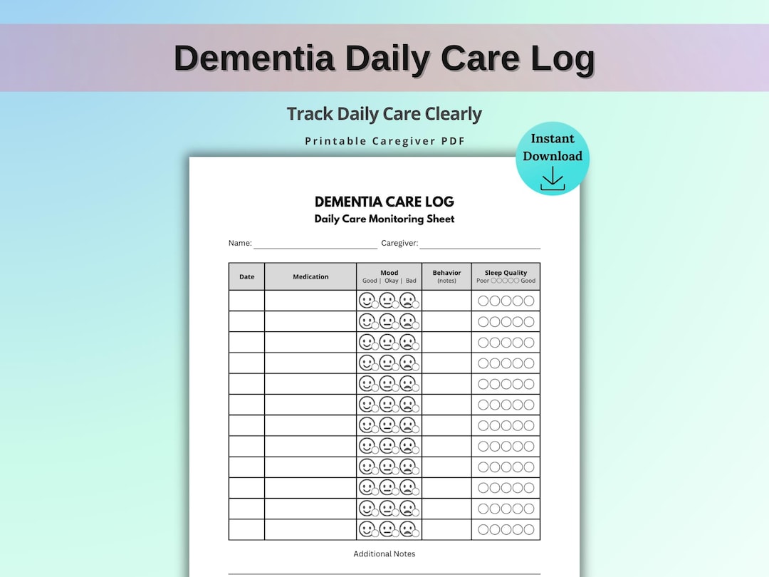 Dementia Care Log Printable, Alzheimer Caregiver Tracker, Daily Patient ...