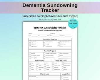 Dementia Sundowning Tracker Printable, Alzheimer Evening Behavior Log, Caregiver Tracking Sheet, Sundowning Trigger Log, Daily Care Tool