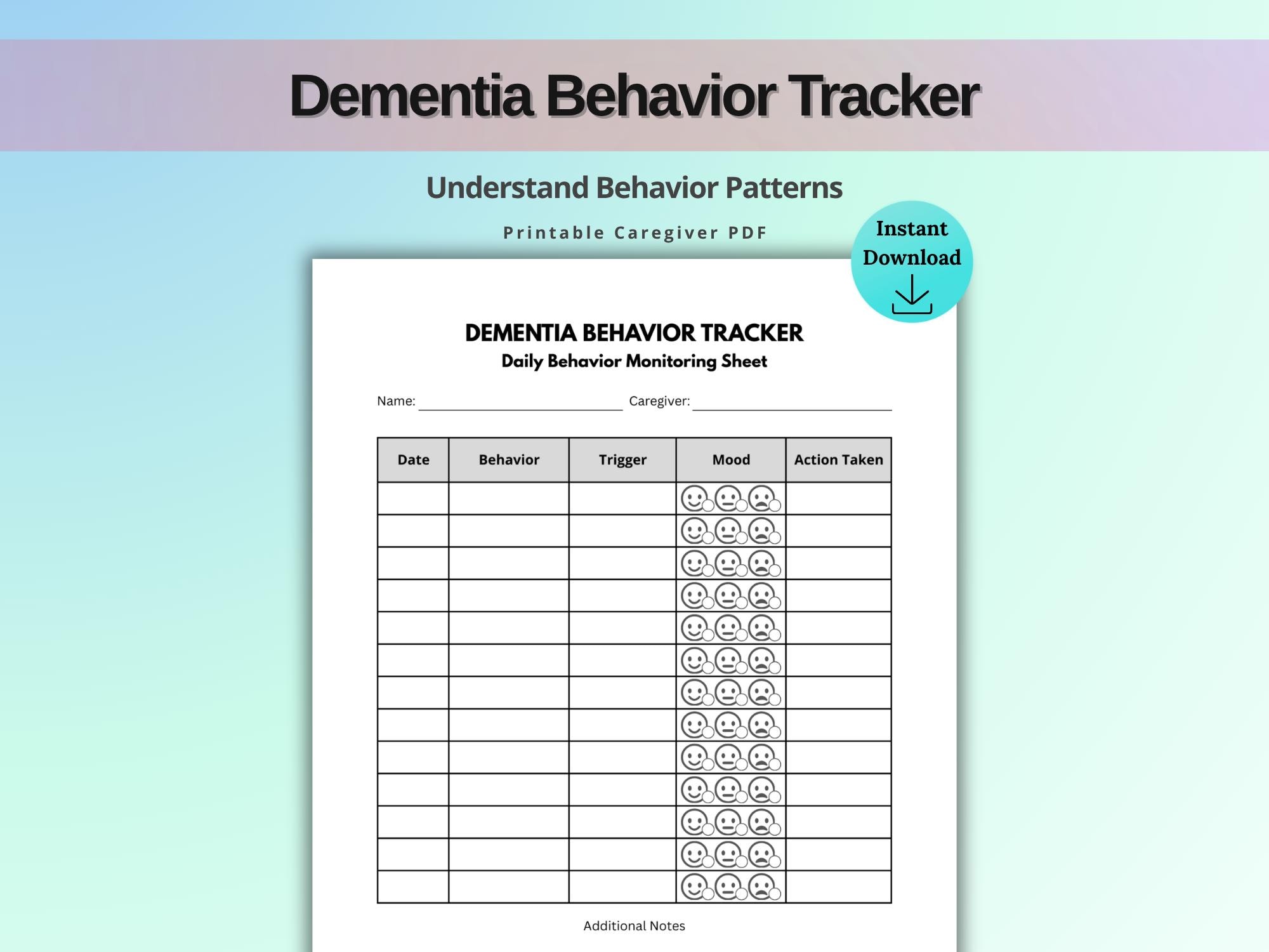 Dementia Behavior Tracker Printable, Alzheimer Behavior Log, Caregiver ...