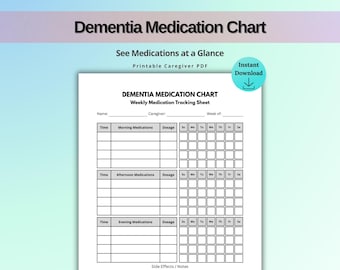 Dementia Medication Chart Printable, Weekly Pill Tracker, Caregiver Medication Log, Medication Schedule PDF, Instant Download