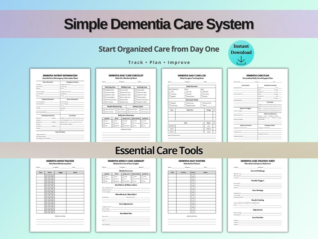 Dementia Care Planner Printable, Caregiver Binder Kit, Daily Care Log ...