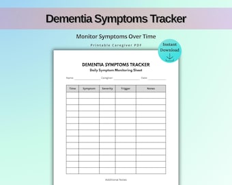 Dementia Symptoms Tracker Printable, Daily Symptom Log, Alzheimer Caregiver Tracker, Behavior & Trigger Log, Elderly Care Printable PDF