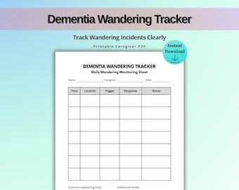 Dementia Wandering Tracker Printable, Alzheimer Behavior Log, Caregiver Monitoring Sheet, Dementia Care Log, Wandering Behavior Tracker