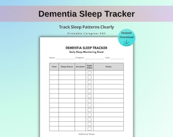 Dementia Sleep Tracker, Caregiver Sleep Log Printable, Night Waking Tracker, Alzheimer Sleep Monitoring Sheet, Dementia Care Printable PDF