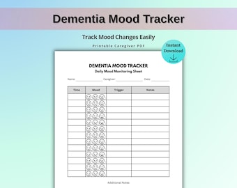 Dementia Mood Tracker Printable, Alzheimer Mood Log, Caregiver Mood Monitoring Sheet, Dementia Behavior Tracker, Elderly Care PDF