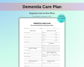 Dementia Care Plan Printable, Alzheimer Daily Care Planner, Caregiver Routine Organizer, Patient Support Plan PDF, Instant Download