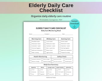 Elderly Daily Care Checklist Printable, Senior Care Routine Tracker, Home Care Checklist, Daily Care Log PDF