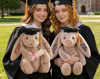 Conejito de peluche personalizado para graduación, recuerdo de conejo de peluche personalizado, lindo conejito de peluche personalizado para graduación, peluche de la clase de 2026