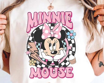 Retro Minnie Mouse Png, Mickey Png, Mouse Png, Kids Shirt Png Design, Checkered Png, Birthday T Shirt Png, Little Girl Png, Funny Minnie Png