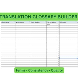 Translation Glossary Builder | Excel Terminology Management Template for Freelance Translators