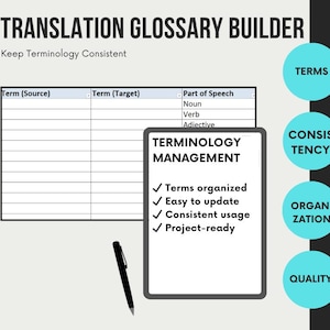 Translation Glossary Builder | Excel Terminology Management Template for Freelance Translators