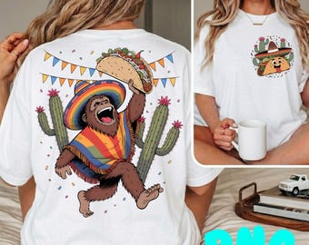 Funny Bigfoot Cinco De Mayo PNG SVG Bundle: Sasquatch Gorilla Taco Fiesta Shirt Design Mexican Party Sublimation Digital Download
