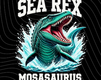 Sea Rex Mosasaurus PNG: Ocean Dinosaur Illustration png Prehistoric Marine Predator Retro Design (Digital Download)