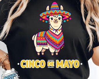 Cinco De Mayo Mexican Llama PNG, Funny Fiesta Llama Design, Cute Colorful Sombrero Llama, Mexico Party Shirt Graphic