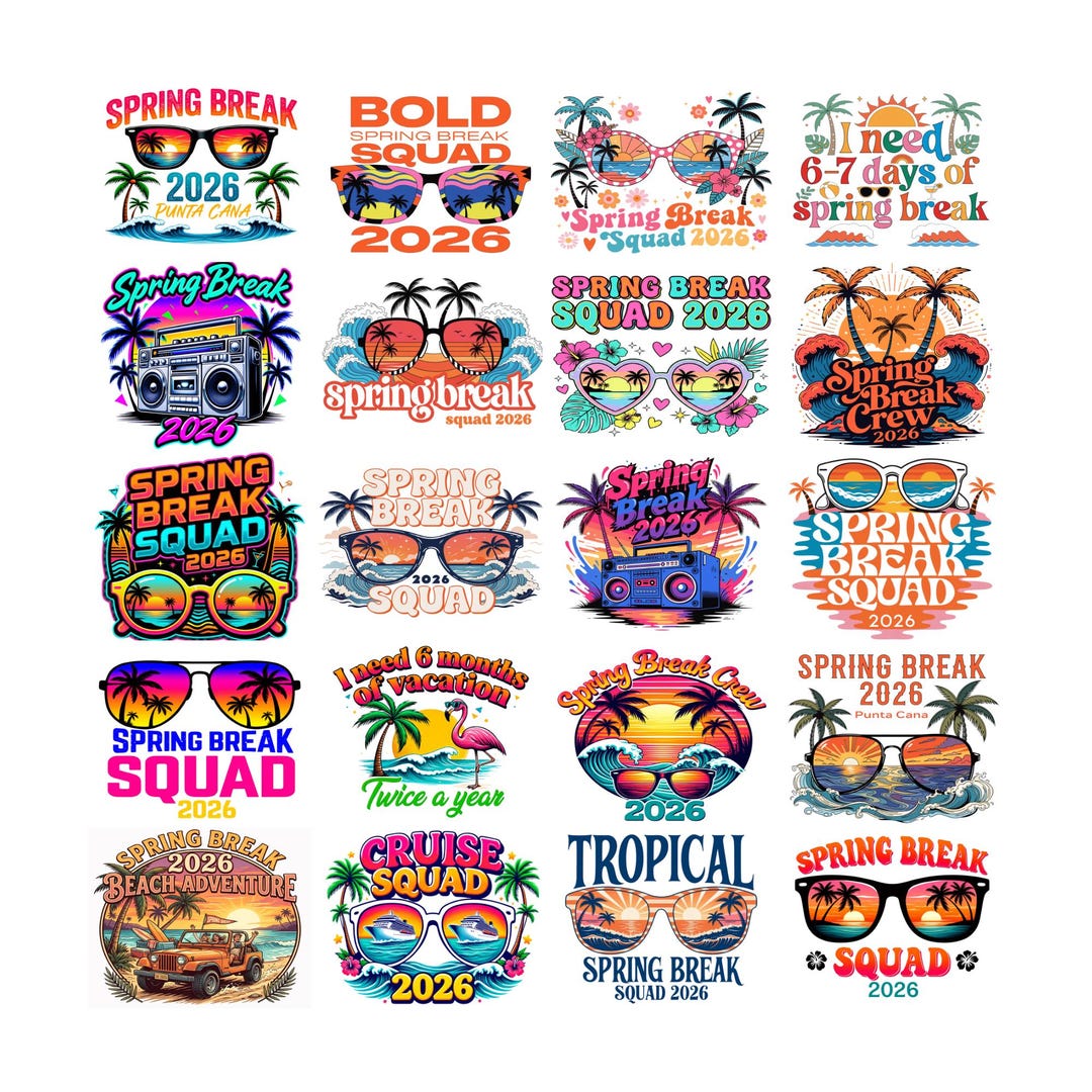 Spring Break 2026 Png Bundle, Spring Break Squad, Funny Spring Png ...