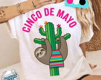 Funny Sloth Cactus Cinco De Mayo PNG, Mexican Fiesta Design, Cute Festive Animal Graphic, May 5th Party Shirt Print