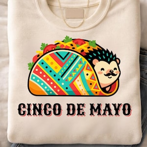 Cinco de Mayo Hedgehog Taco PNG, Cute Funny Animal Fiesta Design, Mexican Holiday Cartoon, Colorful Kawaii Party Graphic